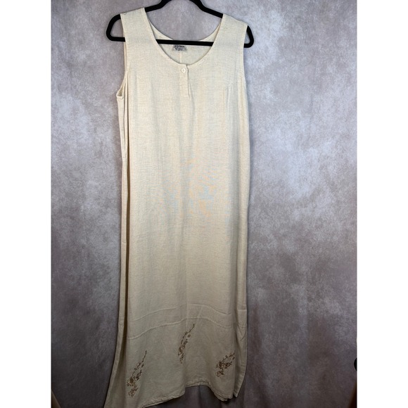 VTG‎ 90's Magic Linen Cotton Blend Dress Set Embroidered Size Small Beige Floral - Picture 3 of 9